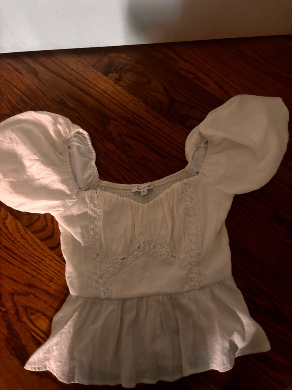 Francesca's Cream Lace-Trim Peasant Top